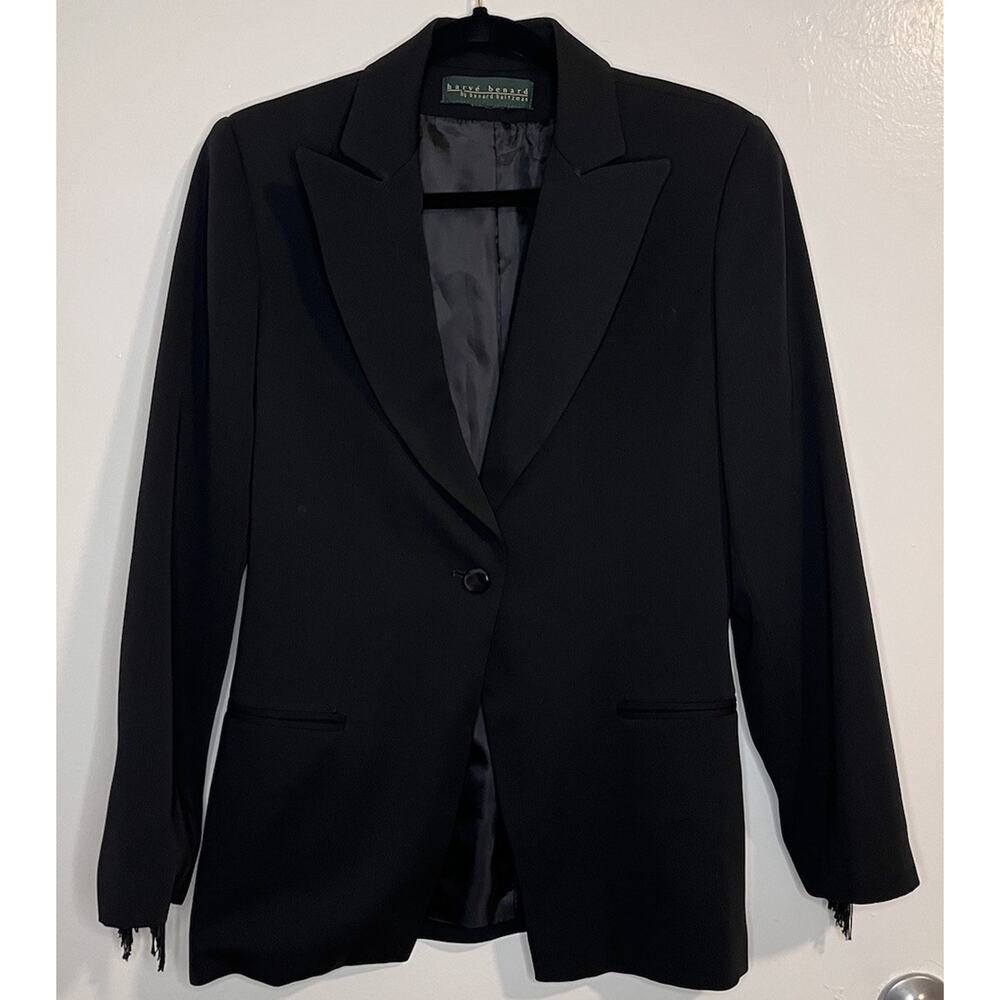 Vintage Harve Benard Women’s Black Blazer Fringe Cuffs